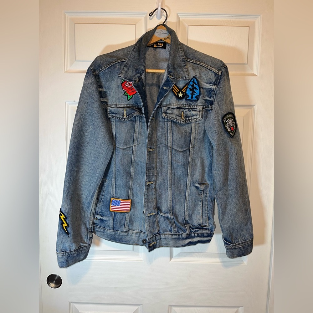 Ring of Fire Light Blue Denim Jacket with Patches